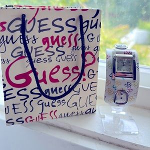 GUESS Vintage Leather Strap Watch Monogram